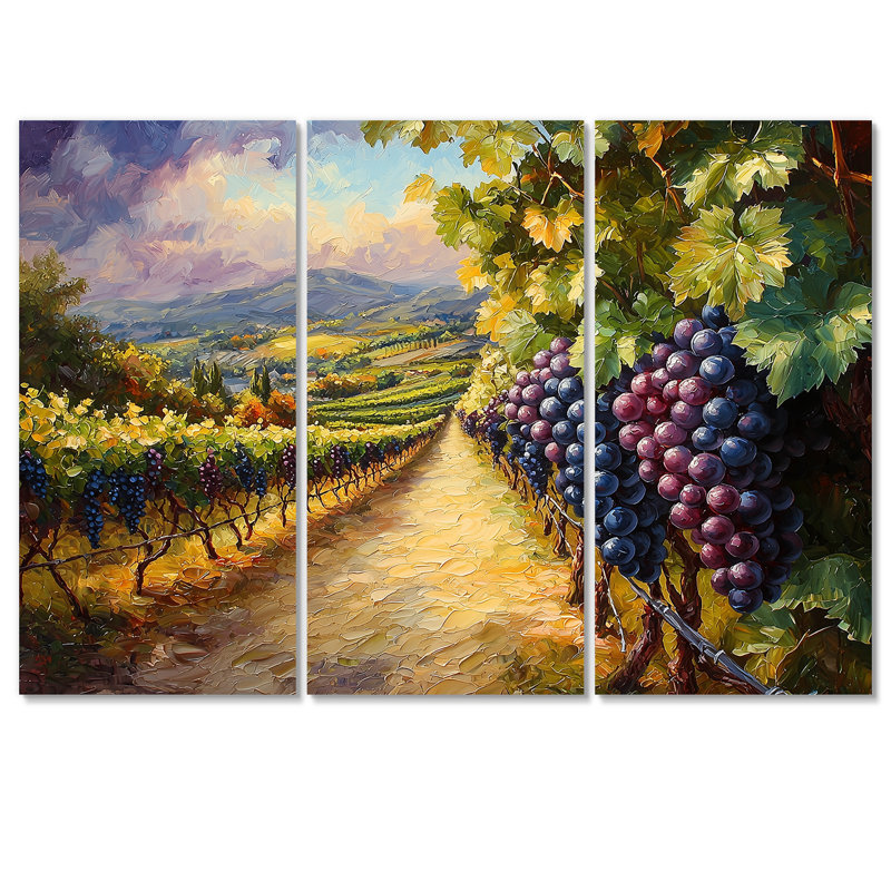 «Vineyard In California Summer II», art mural grand vignoble - ensemble de 3, H 32 po x l 48 po, Toile tendue