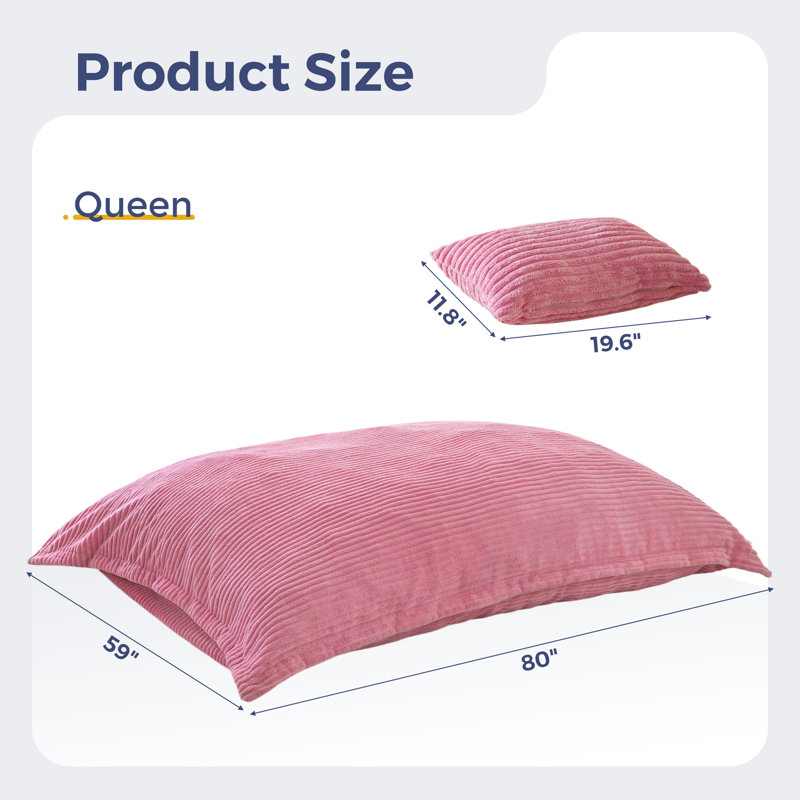 80" Pink Giant 3 In 1 Convertible Bean Bag Chair With Pillow, Pink Corduroy