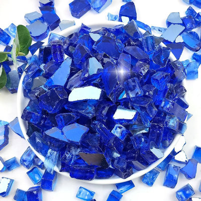 1/2 Inch High Reflective Fire Pit Glass Rocks – Tempered Blue Glass for Fire Pits, Fireplaces, Landscaping & Aquariums