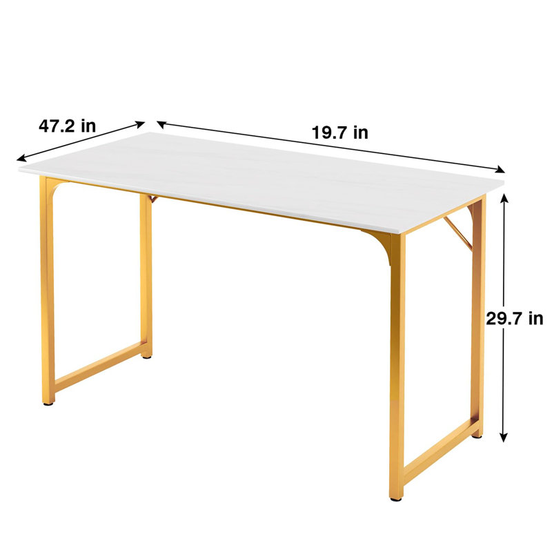 bureau d'ordinateur, Blanc / Doré, H 29,7 po x l 47,2 po x P 19,7 po