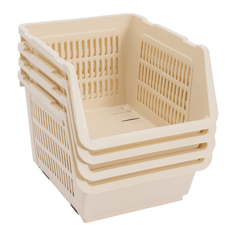 Bacs de rangement empilables rectangulaires 11 "4PCS, Beige