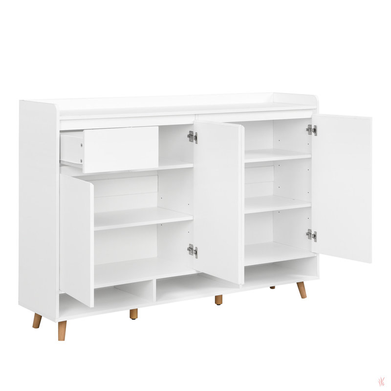 Armoire à chaussures élégante et contemporaine avec tablettes réglables, organisateur de maison minimaliste avec pieds en bois massif, buffet de rangement pour vestibule, salon