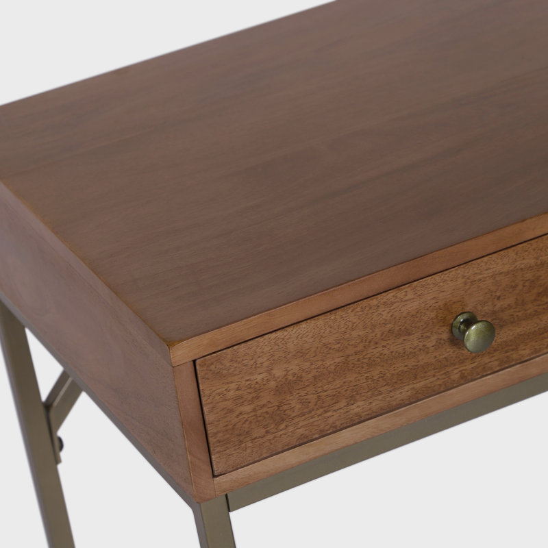 Linden Modular Solid Wood Desk with Built-In Power, Walnut, Walnut 