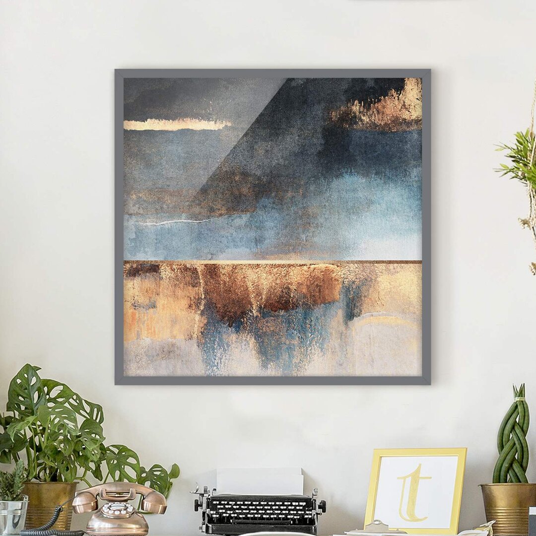 Gerahmtes Poster Abstract Lakeshore in Gold