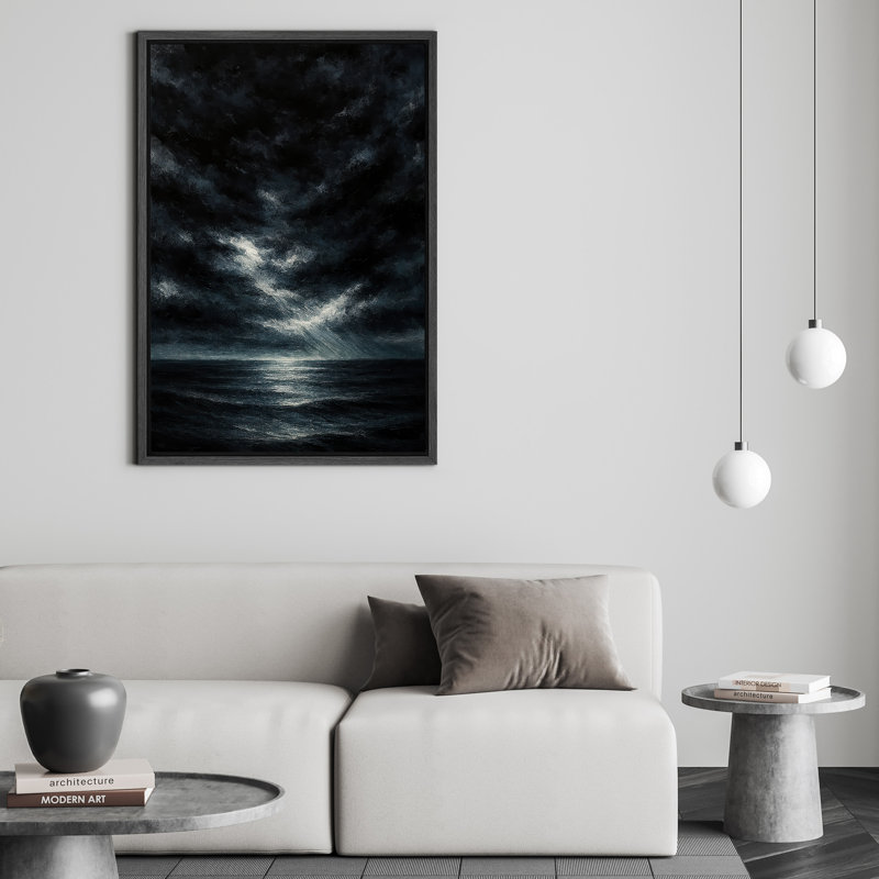 «Ocean encadré», reproduction d'art abstrait océanique pour la décoration du salon, Noir, H 24 po x l 16 po, Cadre flottant