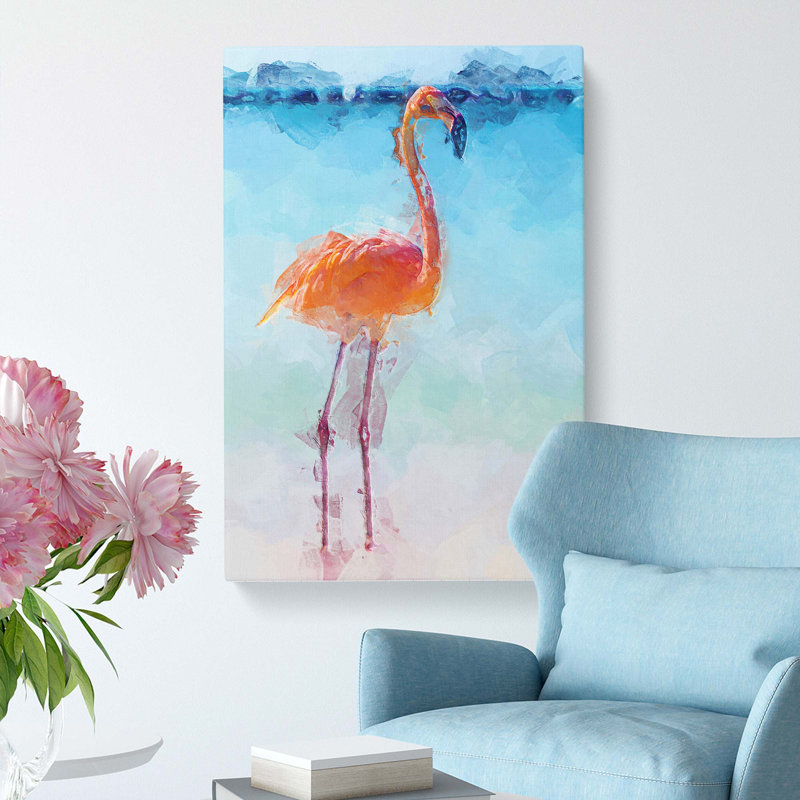 Lone Flamingo In Abstract - Wrapped Canvas, 76cm H x 50cm W x 3cm D