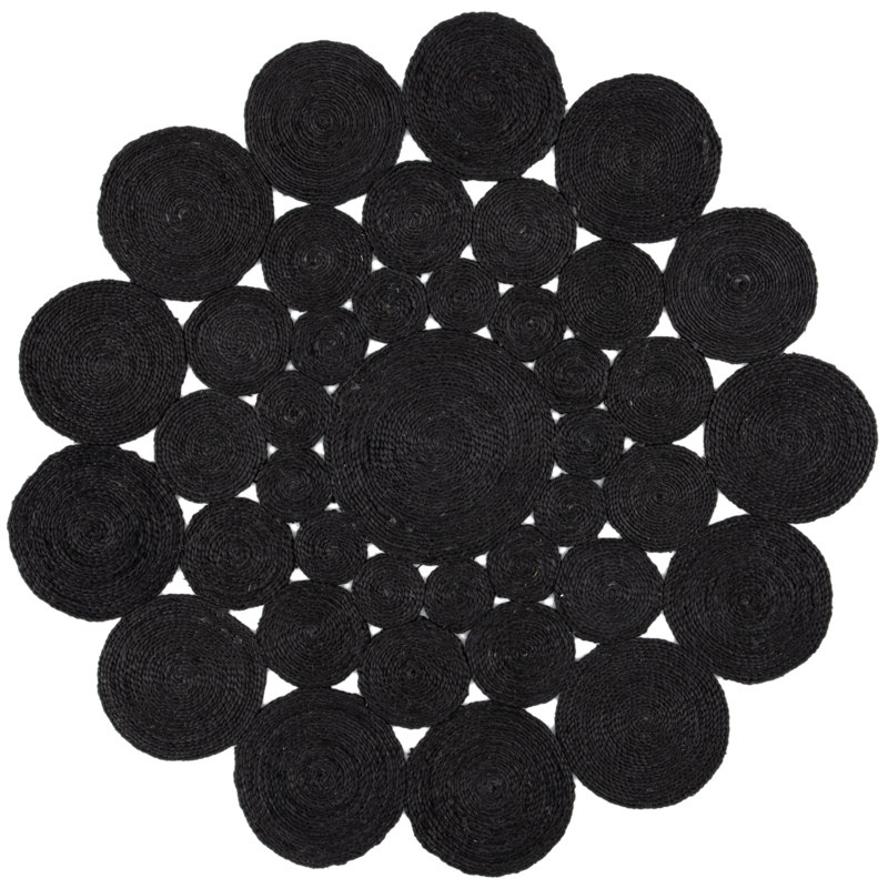 Tapis rond noir en jute tissé à la main Additri, Rond 10 pi