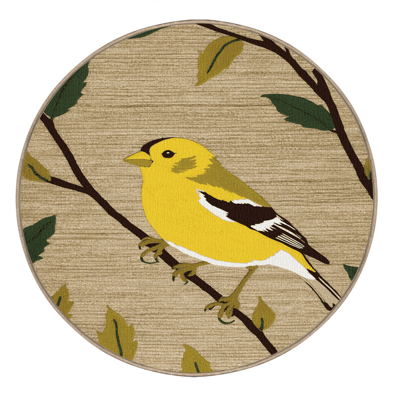 Washable American Goldfinch Birds Area Rug, Round 3'