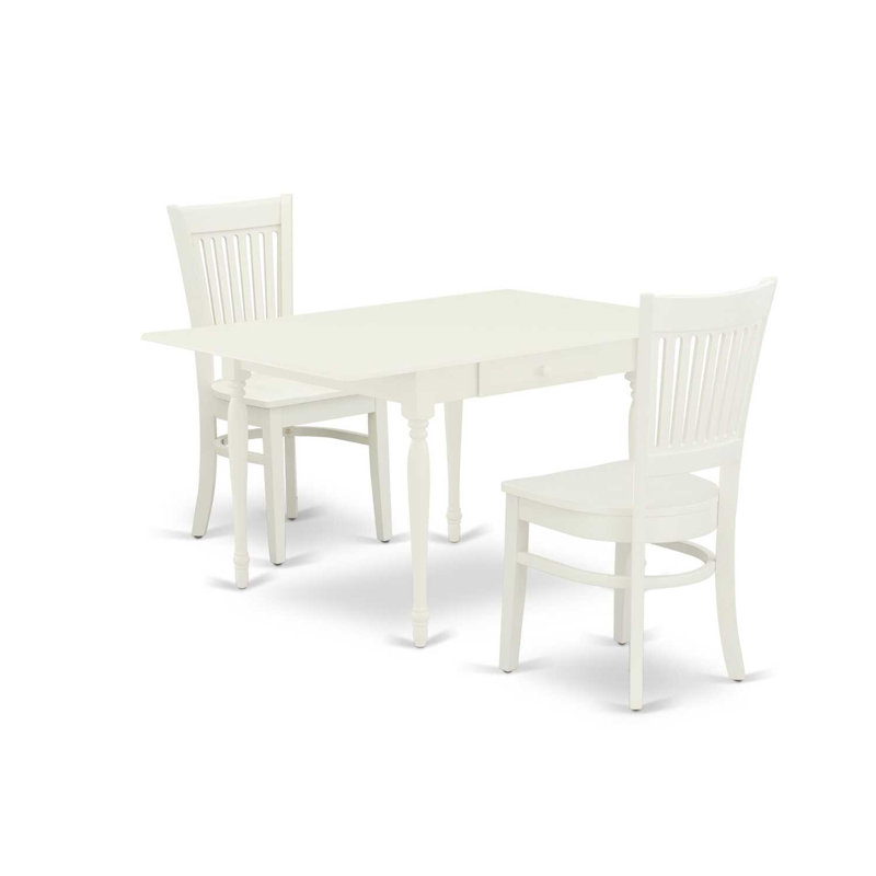 Ensemble de table de salle à manger en bois massif avec plateau Dropleaf, Lin blanc, Lin blanc, 3 pièces: 1 table, 2 chaises