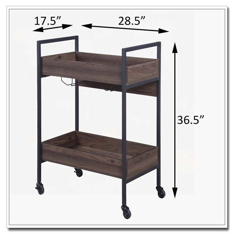 Chariot de service noyer et noir avec 2 tablettes