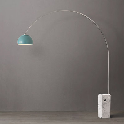 Iconic 95" Arc Lamp - Mid-Century Modern, Satin Nickel Body, White Marble Base, Half-Dome Turquoise Shade, Dimmable, LED Bulb Included, Smart Home Compatible
