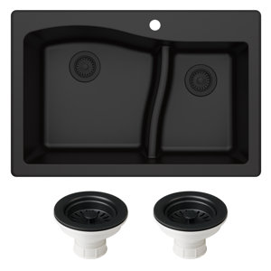 KRAUS Quarza™ 33" L Dual Mount 60/40 Double Bowl Granite Kitchen Sink and Strainers(incomplete box 2/2)