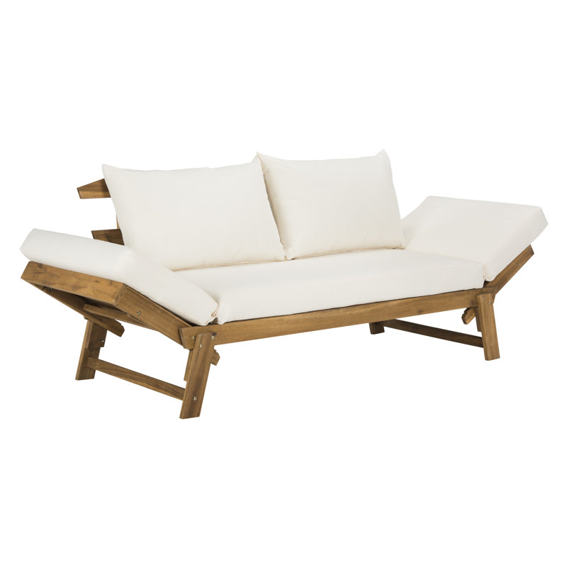 Jacqueline 83.46'' Wide Straight Acacia Patio Daybed with Cushions, Natural , Beige