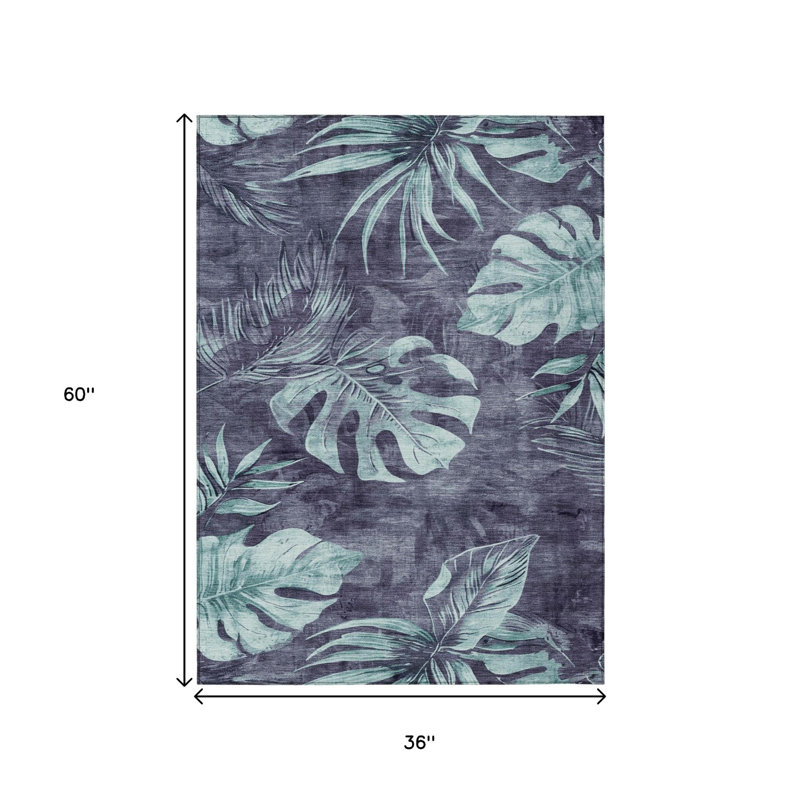 Tapis intérieur/extérieur lavable à motifs floraux bleus et vert menthe 90 x 150 cm