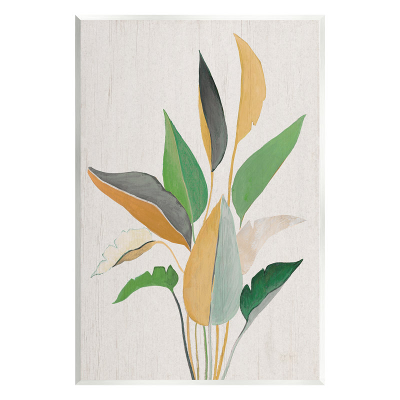 Bb-155-Feuilles botaniques neutres en bois par Janet Tava, H 19 po x l 13 po x P 0,5 po