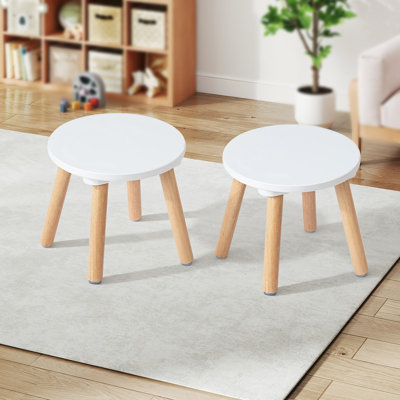 Ensemble de 2 tabourets ronds en bois pour enfants, petit escabeau en bois massif pour table sensorielle, lecture, dessin et sièges de tous les jours
