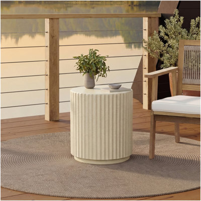 Table d'appoint pour l'extérieur Cosest, table de bout de patio en forme de cylindre Mgo, table d'appoint légère avec motif ondulé, support pour plante ronde pour jardin et balcon