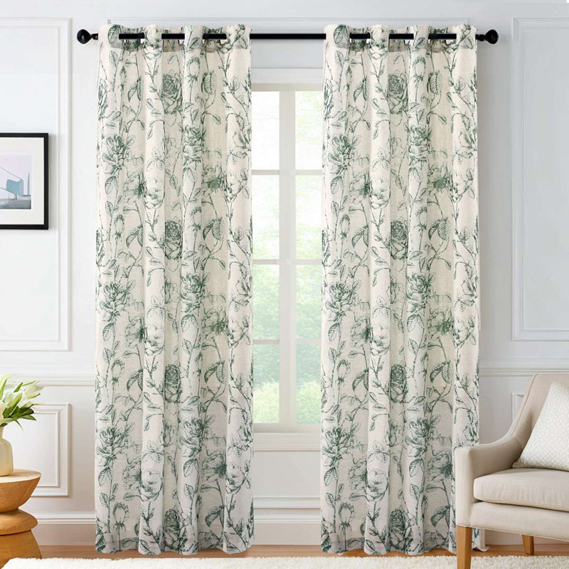 Green Linen Curtains Farmhouse Curtains for Home/Office Light Filtering Burlap Privacy Curtain 2 Panels, 52" W x 54" L, Black