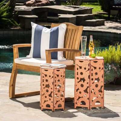 2 tables d'appoint, mobilier en fer orange pour l'intérieur et l'extérieur, 14,02 po de profondeur x 12,49 po de largeur, 22 po de hauteur et 12 po de profondeur, 10,50 po de largeur, 18,25 po de hauteur, tables faciles à utiliser, décoration extérieure