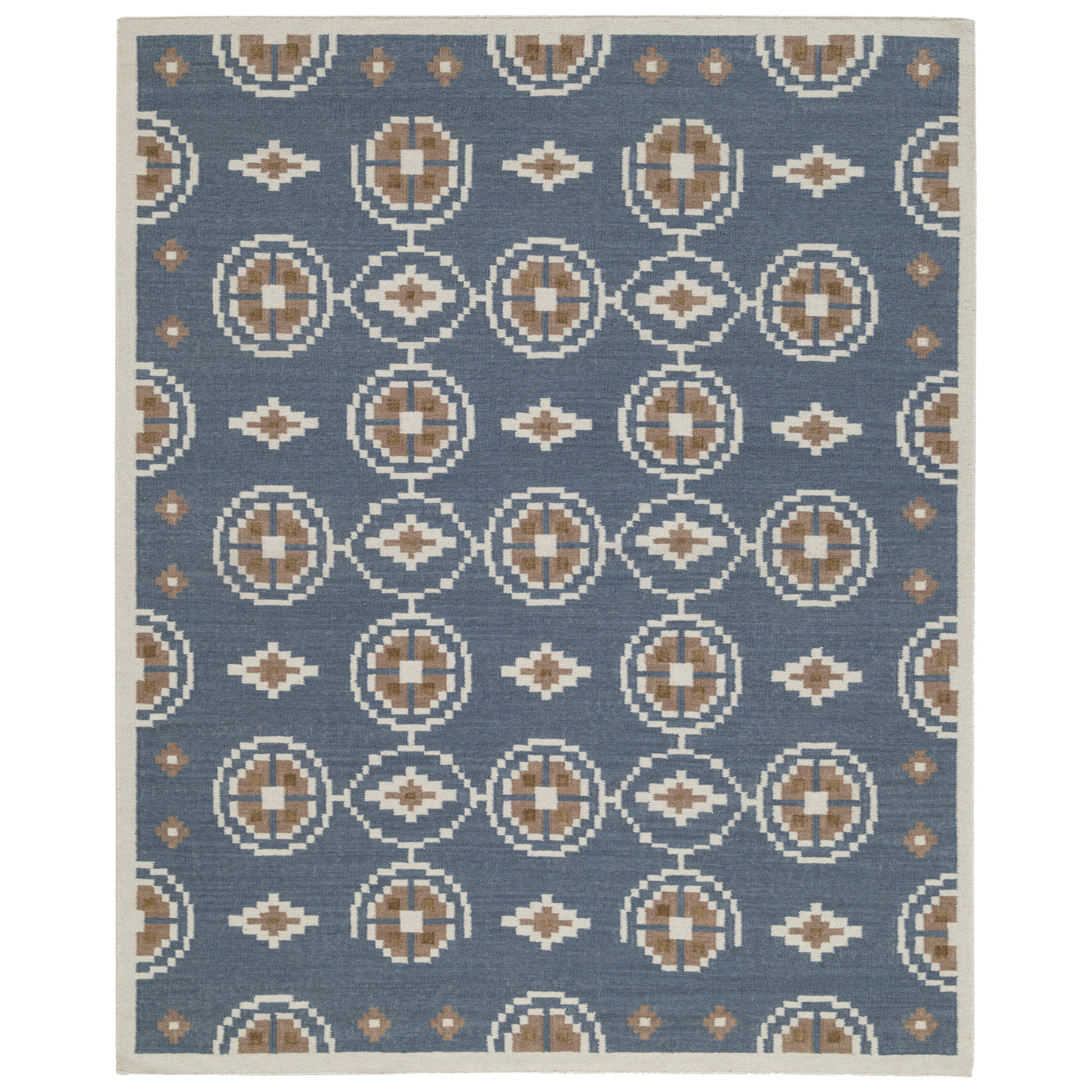 Heidi Flatweave Wool Geometric Scandinavian Rug, Blue, 5'x8'