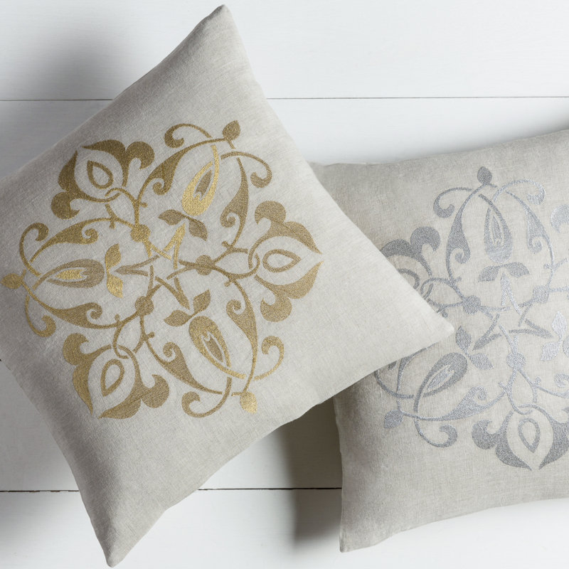 Damask Throw Pillow, 20" H x 20" W x 4" D, Gold/Light Gray