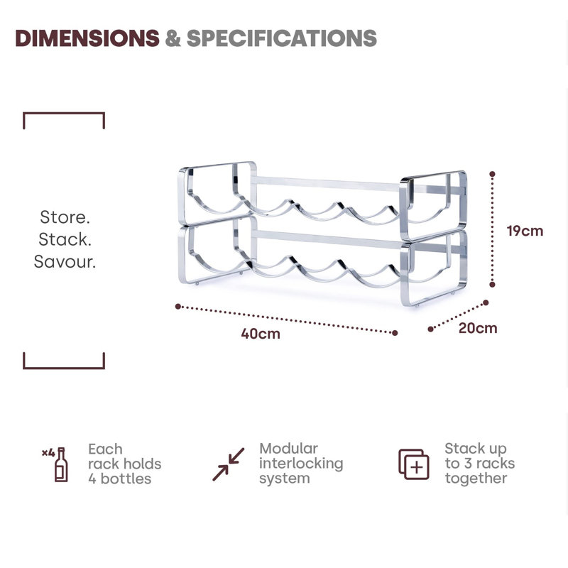8 Bottle Wine Bottle Rack, Silver