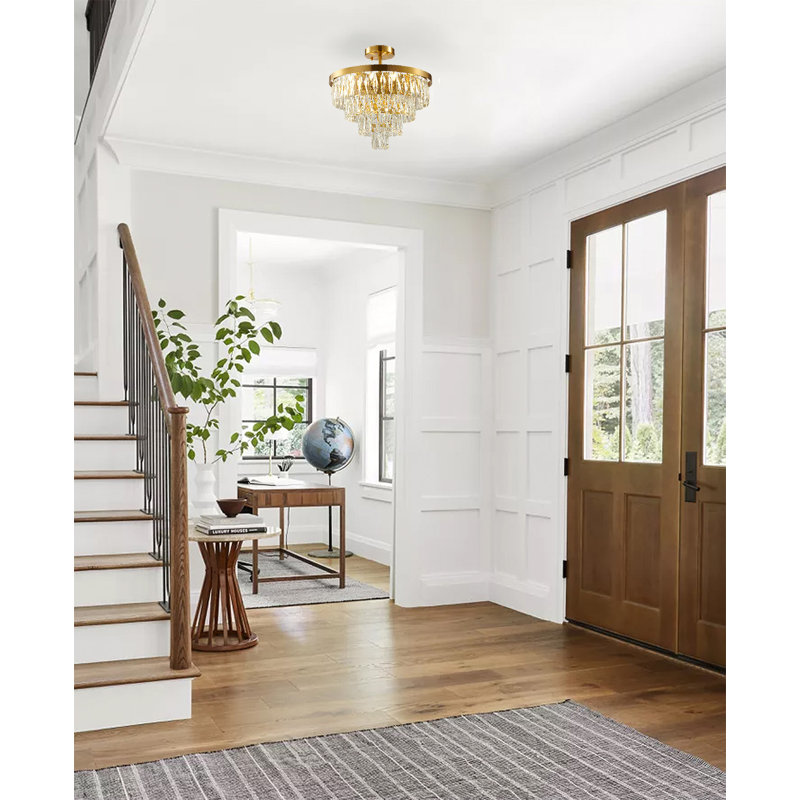 Plafonnier semi-encastré en cristal doré 6 lumières Transitional