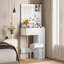 Coiffeuse en bois blanc avec miroir et 3 modes d'éclairage: plateau en verre et station de charge: l 35,4 po x P 15,7 po x H 53,9 po