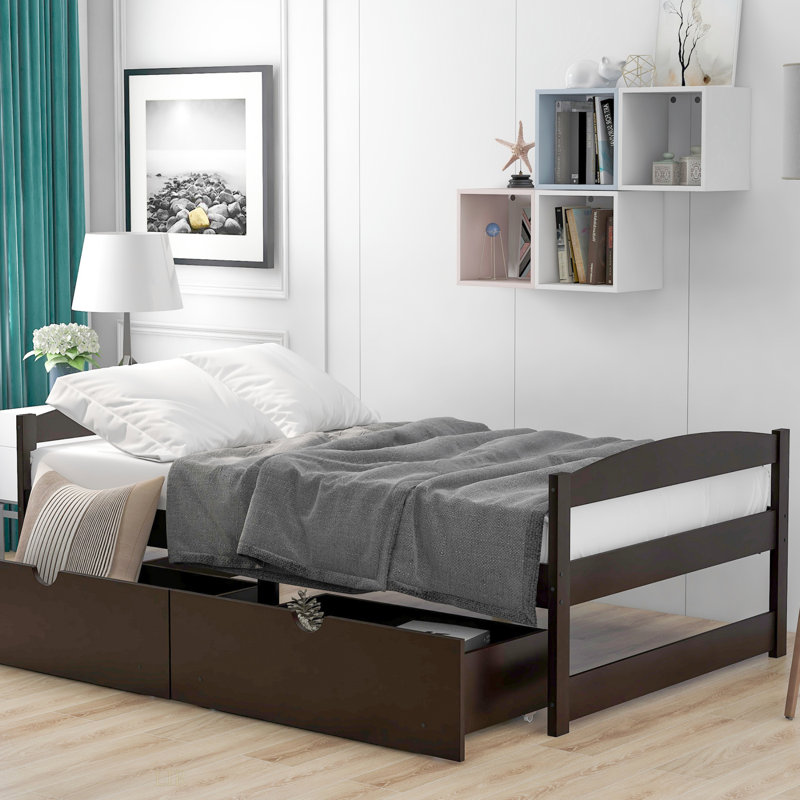 Lit plateforme simple avec deux tiroirs, Espresso