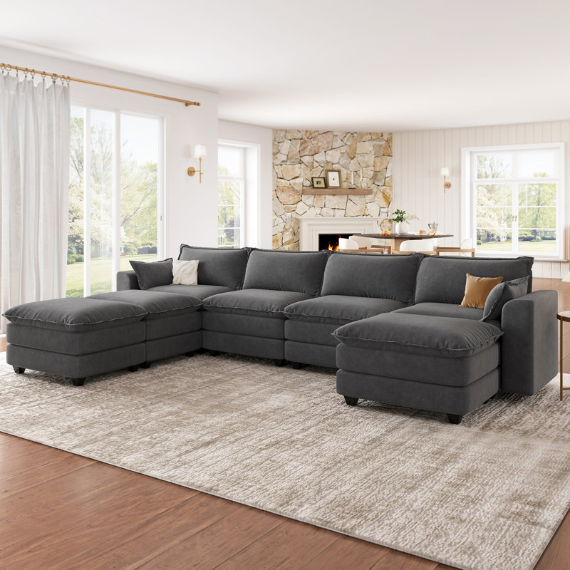 Canapé modulaire en U avec repose-pieds, canapé modulaire pour salon, gris foncé, Dark Gray Chenille
