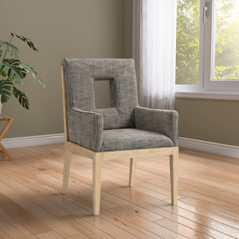 Fauteuil de salle à manger Flore, Tissu gris texturé en lin, Naturel