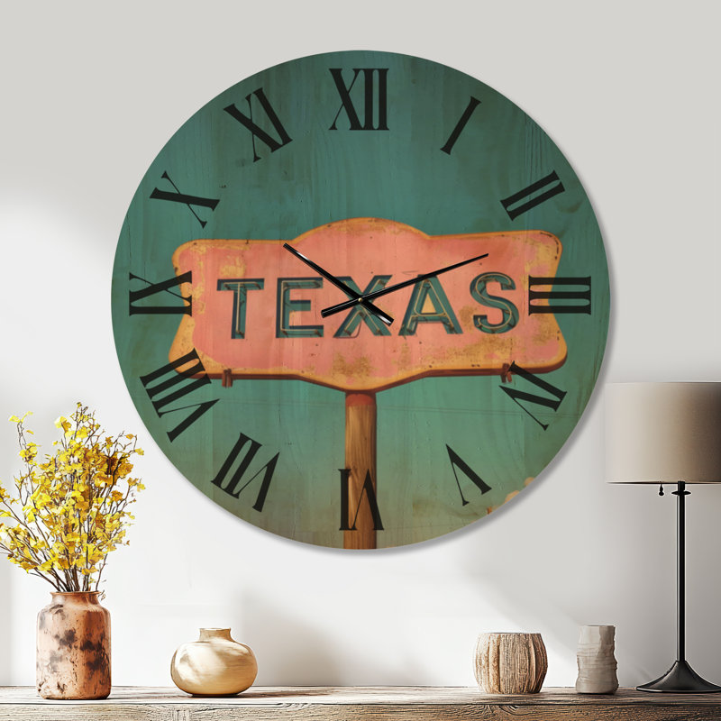 Horloge murale surdimensionnée en bois silencieux - panneau de signalisation du Texas, Oversized
