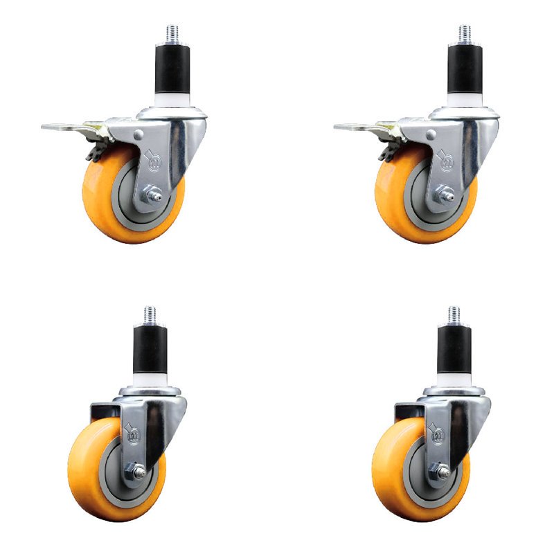 Ensemble de roulettes à tige pivotantes 3,5 pouces en polyuréthane jaune de 3,5 pouces et 1-1 / 2 pouces