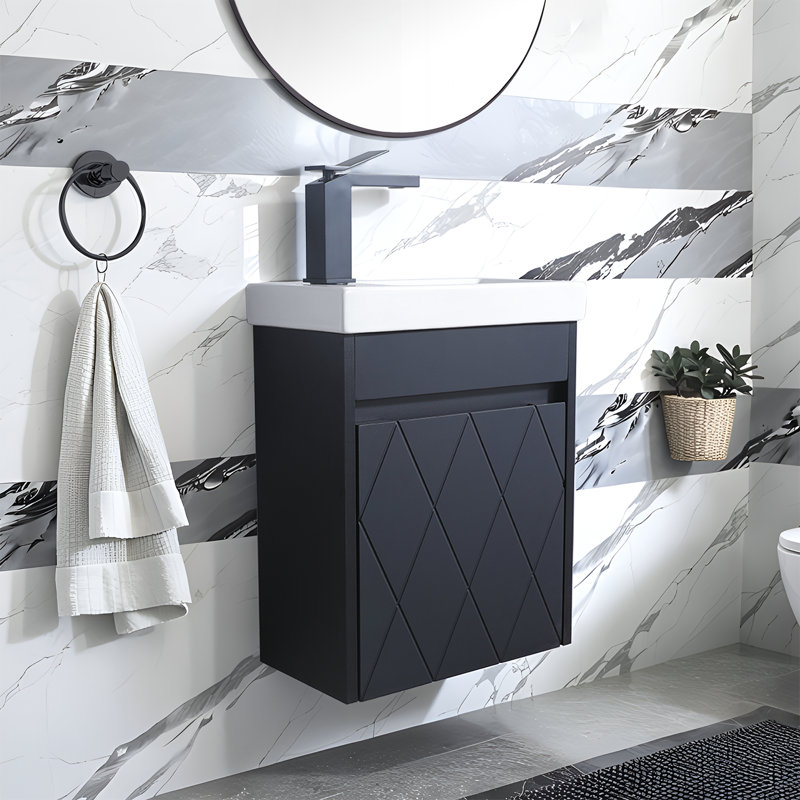 16'' Mini Wall-Mounted Single Bathroom Vanity With Ceramic Top, Black