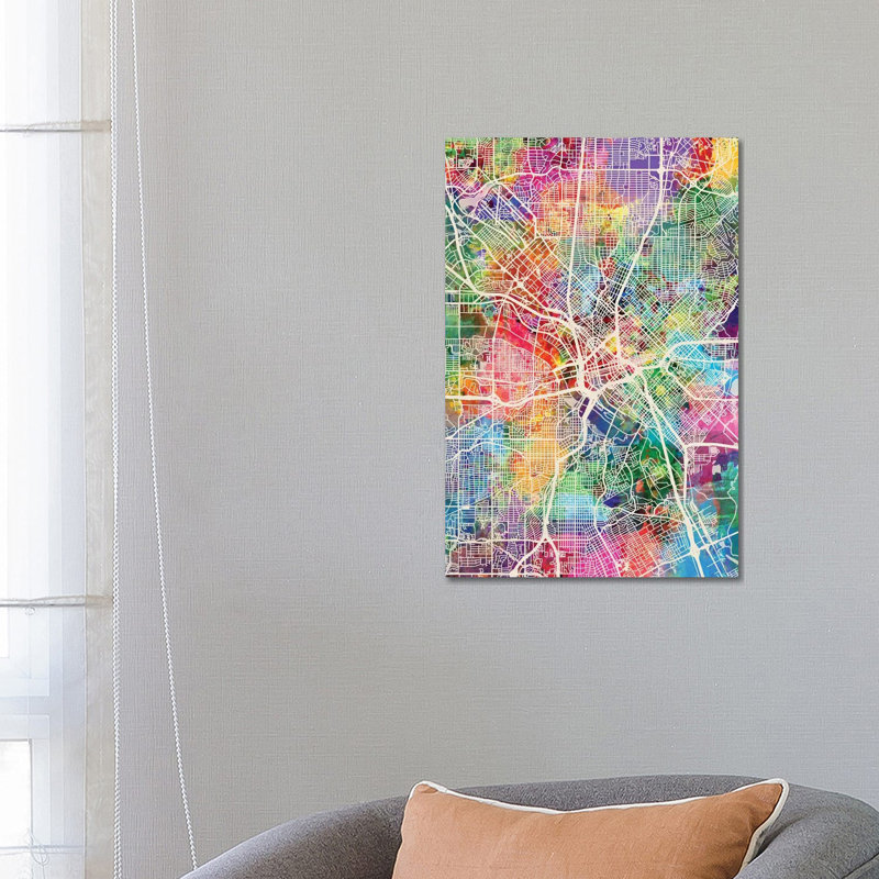 Dallas Texas City Map I by Michael Tompsett - 1 Piece Wrapped Canvas Wall Art, 66.04 cm H x 45.72 cm W x 1.91 cm D