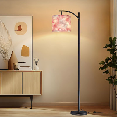 Lampe sur pied à arc avec abat-jour réglable pastel doux rose blanc étincelant lampe sur pied à pois romantiques 3 températures de couleur à haut gradateur avec interrupteur au pied pour la chambre à coucher