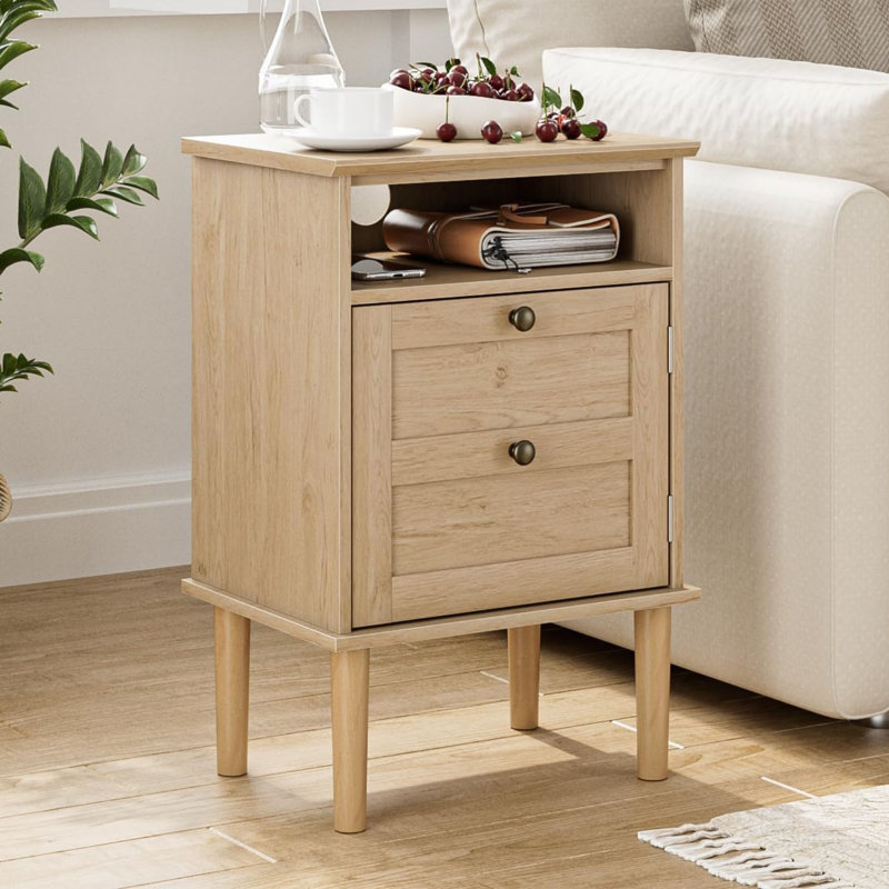 39cm W Manufactured Wood Bedside Table, Beige