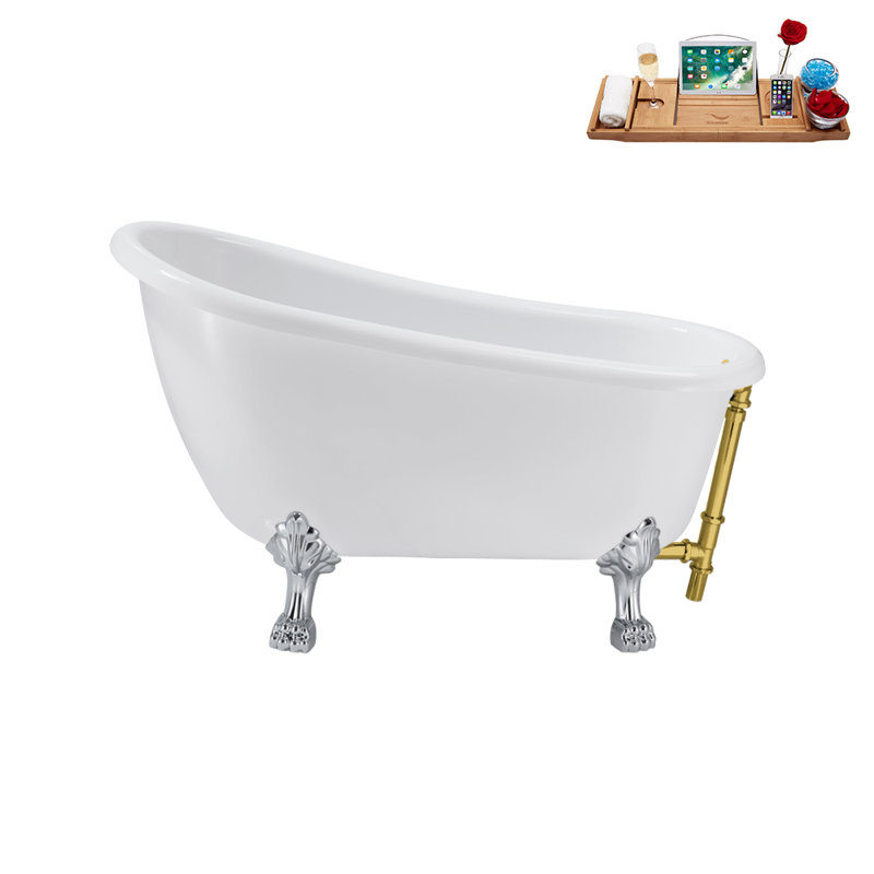 53.1'' x 25.6'' Soaking Acrylic Bathtub, Polished Chrome, Polished Gold