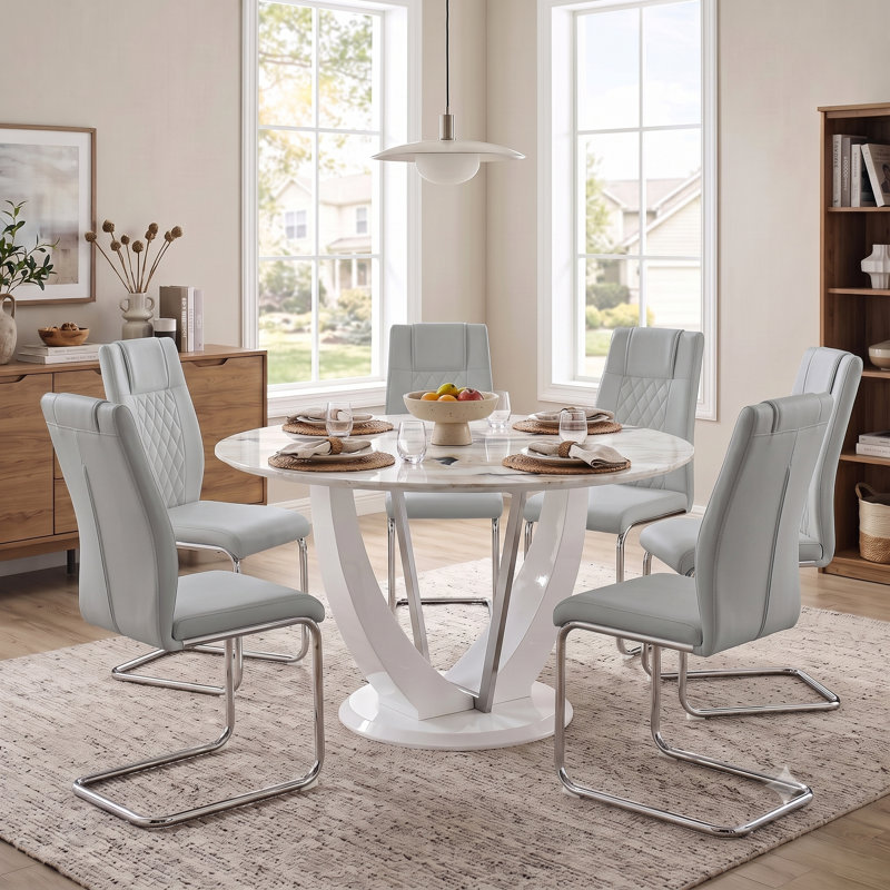 Ensemble de table de salle à manger 47,2 "pour 6 personnes, table de cuisine moderne et chaises, 7 pièces : table, 6 chaises
