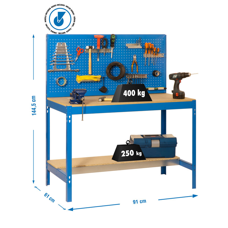 Wood Top Workbench with Wheels, 152cm H x  91cm W x 61cm D