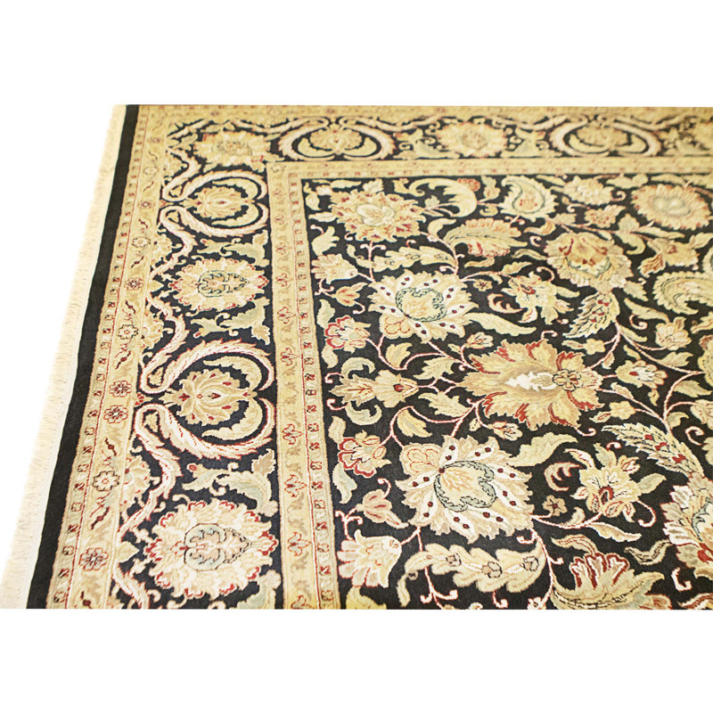Hand Knotted Wool Area Rug in Black