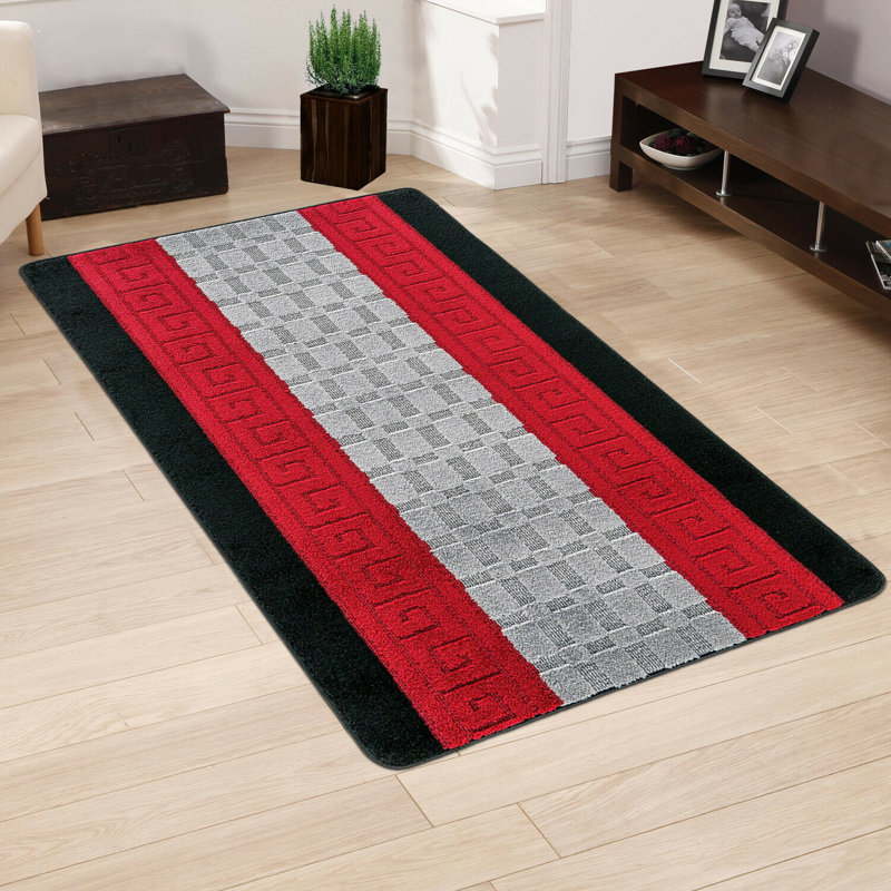Maci Non-Slip Striped Indoor Doormat, Black/Red/Grey, Rectangle W60 x L110 cm