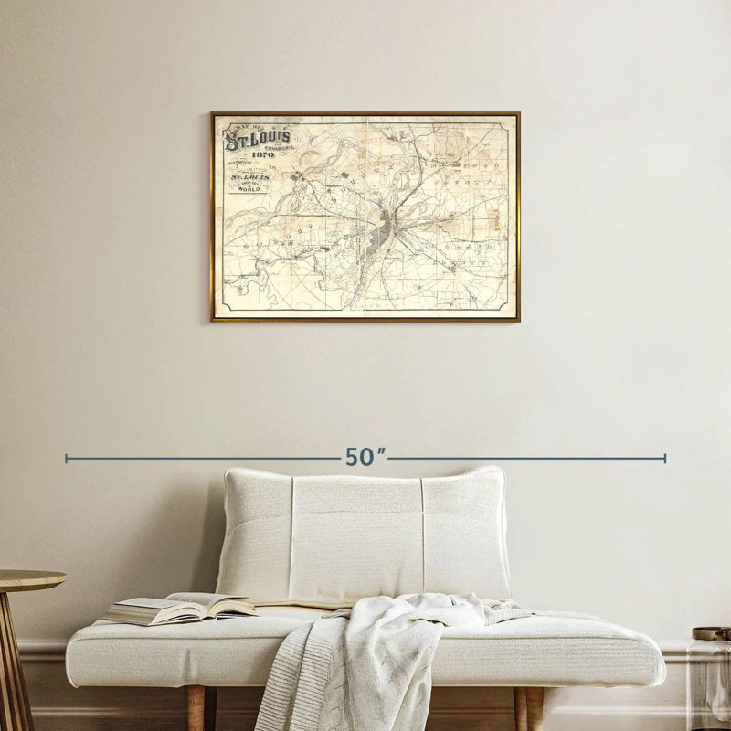 Carte rétro de St Louis II, 31 po x 21 po, Cadre flottant doré