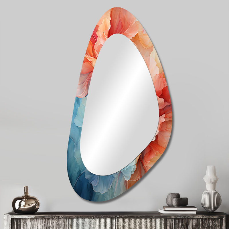 Metamorphic Dance - Abstract Spirals Asymmetrical Large Wall Mirror, Modern Freeform Unique Mirror, Printed Metal Art