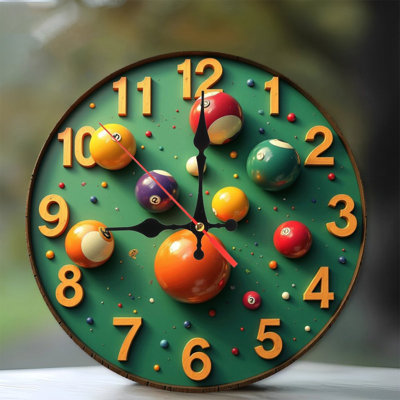 Colorful Billiards Balls Clock Wall Decor