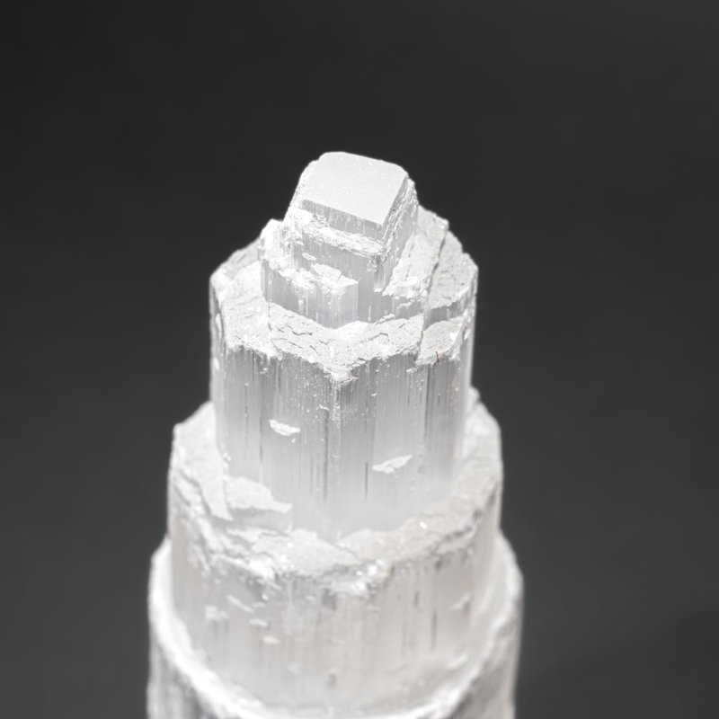 Large Cats-Eye Selenite (10") Castle Tower From Morocco