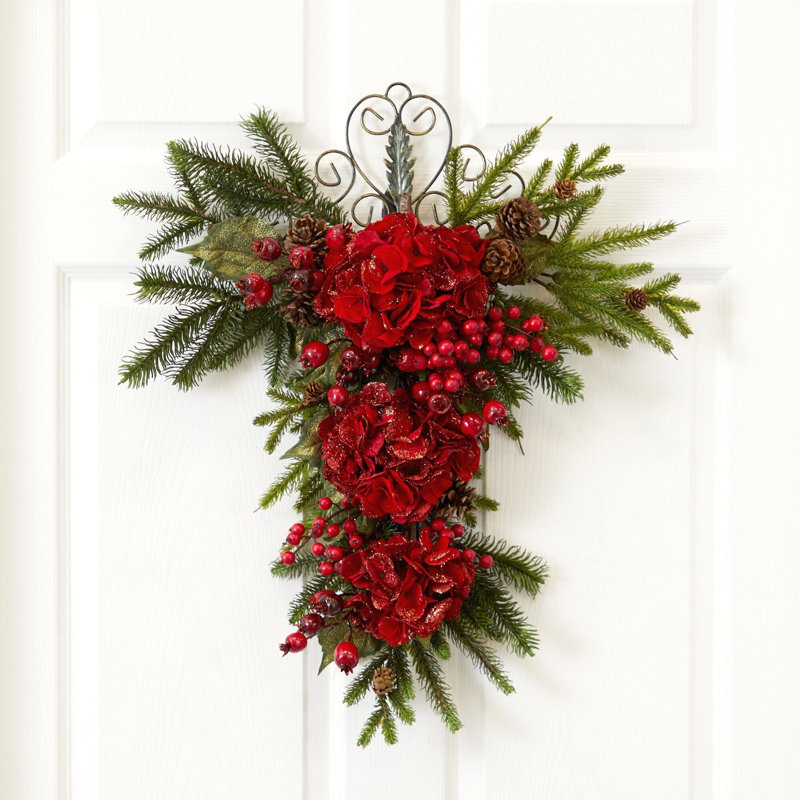 Christmas Hydrangea Teardrop Silk Wreath