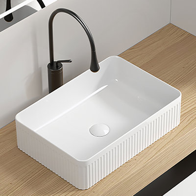 Lavabo vasque rectangulaire au-dessus du comptoir en porcelaine blanche en céramique moderne