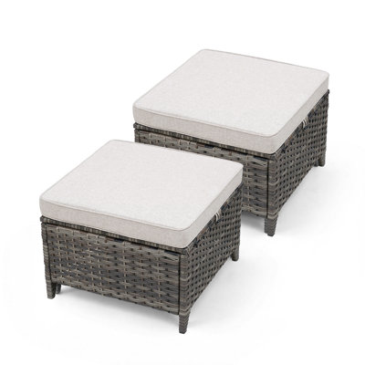 2pcs Patio Ottomans With Cushions