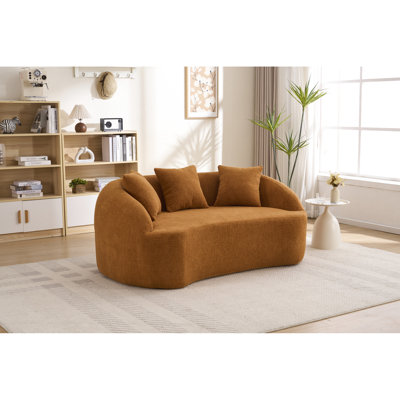 Chenille orange désossée incurvée 049s 2, amélioration, 3 coussins décoratifs, idéale pour le salon, le bureau, un appartement, un invité de l 65 po x l 39,4 po, boulochage, 30 mousses avec ressorts et tissu antidérapant